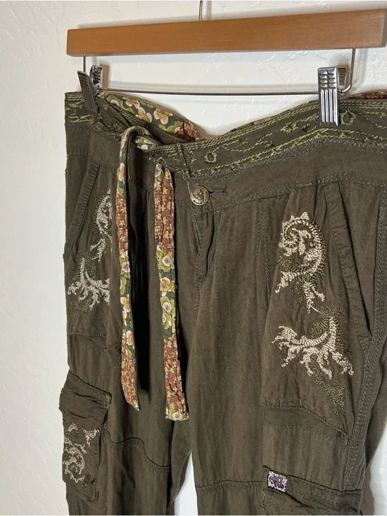 Miss Me Y2K Low Rise Green Embroidered Boho Pants 32/34” Boho Skater Festival - Picture 6 of 16
